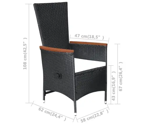 9-Daļīgs Dārza Mēbeļu Komplekts Ar Matračiem, Melns Pe Pinums   Vidaxl