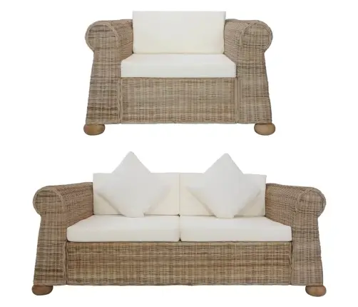 Divdaļīgs Dīvānu Komplekts Ar Matračiem, Dabīga Rotangpalma Vidaxl