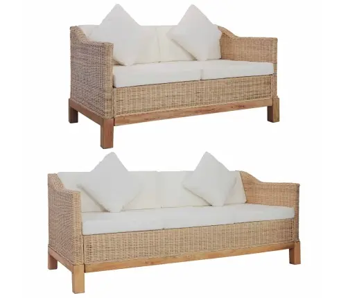 Divdaļīgs Dīvānu Komplekts Ar Matračiem, Dabīga Rotangpalma Vidaxl