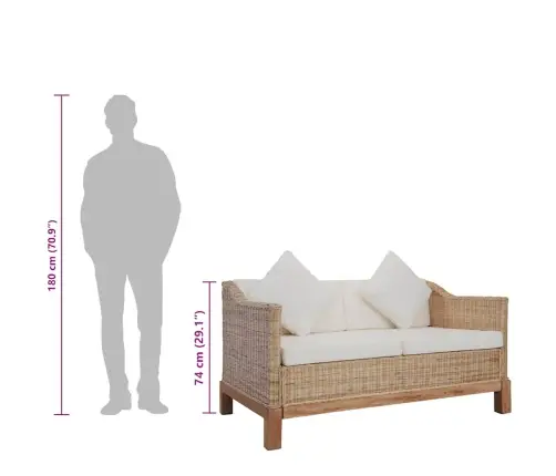 Divdaļīgs Dīvānu Komplekts Ar Matračiem, Dabīga Rotangpalma Vidaxl