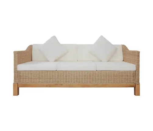 Trīsdaļīgs Dīvānu Komplekts Ar Matračiem, Dabīga Rotangpalma Vidaxl