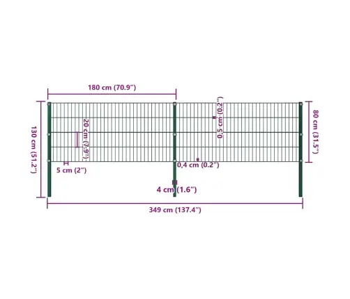 Žoga Panelis Ar Stabiem, Dzelzs, 349 Cm, Zaļš Vidaxl