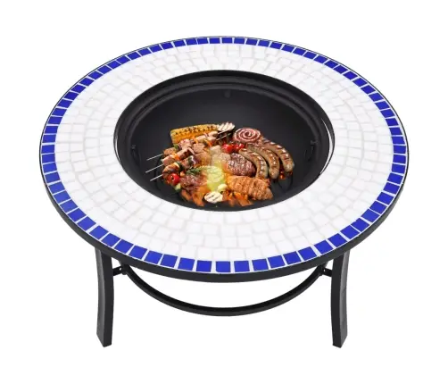 Ugunskura Vietas Galds, Mozaīka, 68 Cm, Zils Ar Baltu, Keramika Vidaxl