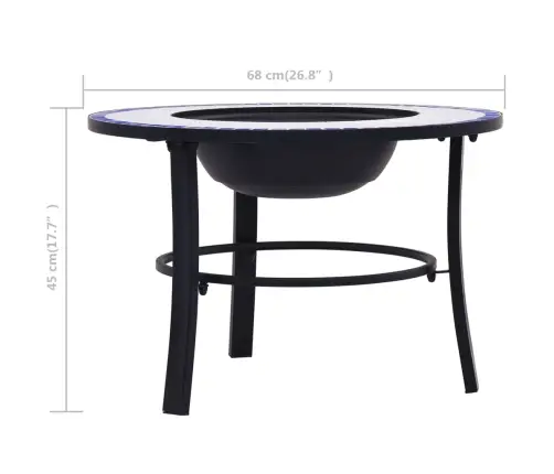 Ugunskura Vietas Galds, Mozaīka, 68 Cm, Zils Ar Baltu, Keramika Vidaxl