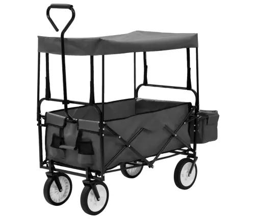 Salokāmi Rokas Ratiņi Ar Jumtiņu, Pelēks Tērauds Vidaxl