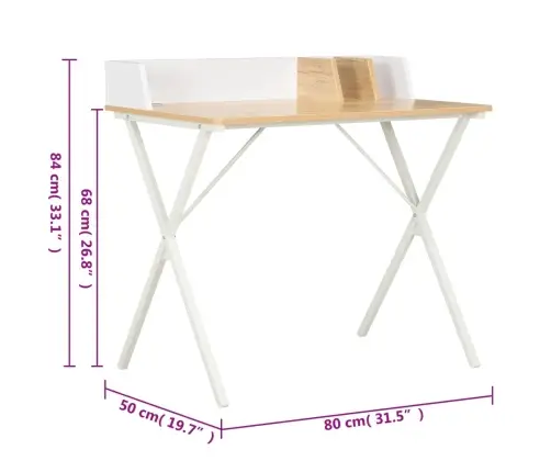 Rakstāmgalds, Balta Un Dabīga Krāsa, 80X50X84 Cm Vidaxl