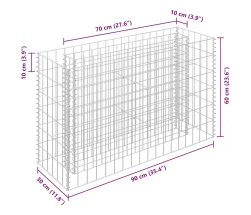 Gabions, Augstā Puķu Kaste, Cinkots Tērauds, 90X30X60 Cm Vidaxl