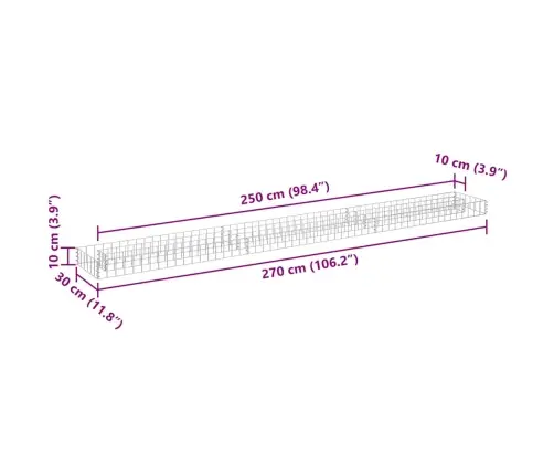 Gabions, Augstā Puķu Kaste, Cinkots Tērauds, 270X30X10 Cm Vidaxl