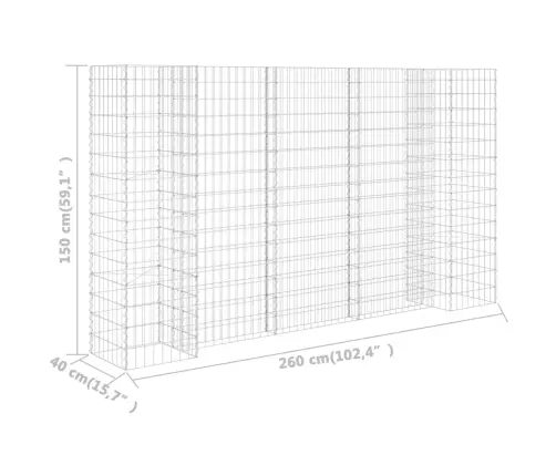 H-Kujuline Gabioon-Taimekast, Terastraat, 260 X 40 X 150 Cm