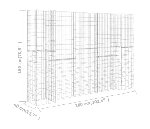 H-Formas Gabions, Tērauda Stieple, 260X40X180 Cm Vidaxl
