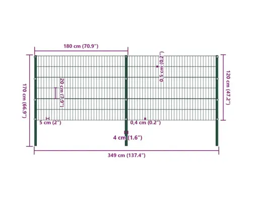 Aiapaneel Postidega, Raud, 349 X 120 cm Roheline