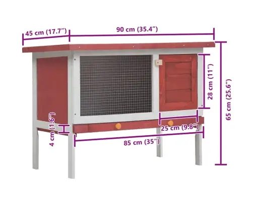 Õues Kasutamiseks Mõeldud Küülikupuur, 1 Kiht, Punane, Puit
