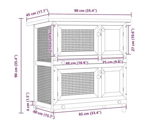 Āra Trušu Būris, 4 Durvis, Pelēks Koks Vidaxl