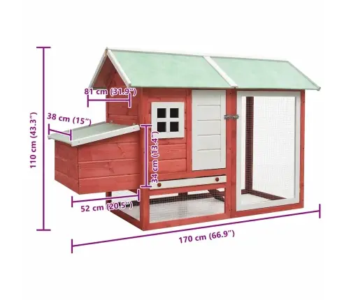 Kanakuut Punane 170 X 81 X 110 Cm Männi- Ja Kuusepuidust