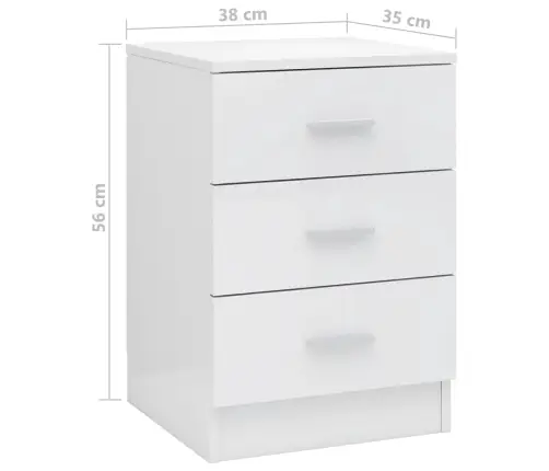 Naktsskapītis, Spīdīgi Balts, 38X35X56 Cm, Inženierijas Koks Vidaxl