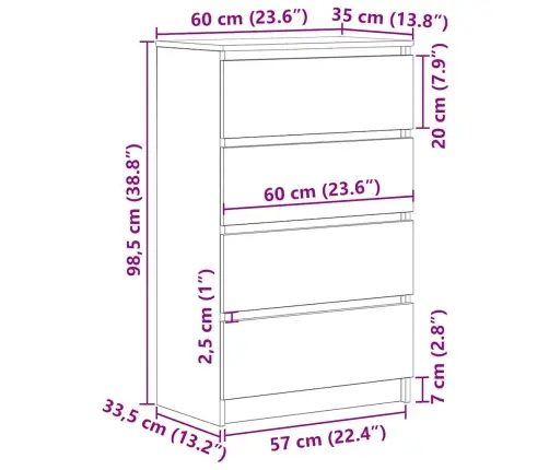 Puhvetkapp, Betoonhall, 60X35X98,5 cm Tehispuit