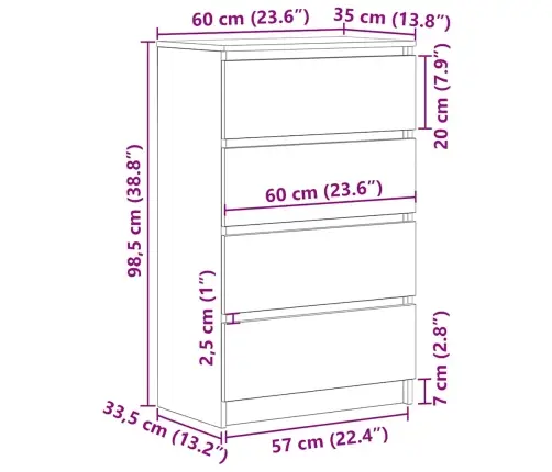 Kumode, Spīdīgi Balta, 60X35X98,5 Cm, Inženierijas Koks Vidaxl