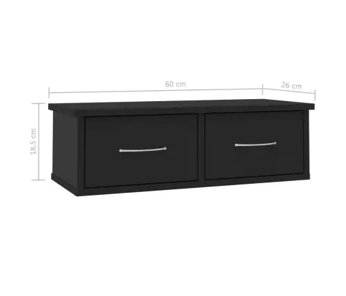 Sienas Atvilktņu Plaukts, Melns, 60X26X18,5Cm Inženierijas Koks Vidaxl