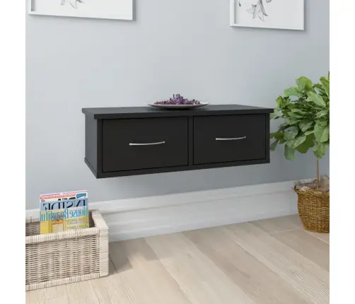 Sienas Atvilktņu Plaukts, Melns, 60X26X18,5Cm Inženierijas Koks Vidaxl