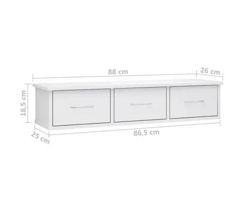 Sienas Atvilktņu Plaukts, Balts, 88X26X18,5Cm Inženierijas Koks Vidaxl