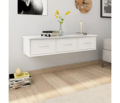 Sienas Atvilktņu Plaukts, Balts, 88X26X18,5Cm Inženierijas Koks Vidaxl