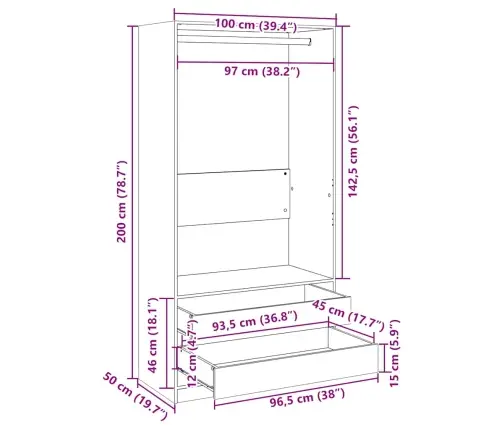 Skapis, Betona Pelēks, 100X50X200 Cm, Inženierijas Koks Vidaxl