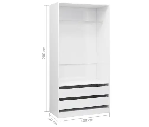 Drabužių Spinta, Balta, 100X50X200cm Apdirbta Mediena, Blizgi