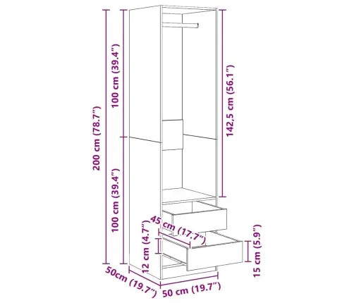 Garderoob Sahtlitega Valge 50X50X200 Cm Tehispuit