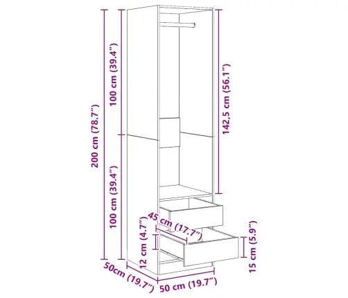 Skapis Ar Atvilktnēm, Balts, 50X50X200 Cm, Inženierijas Koks Vidaxl