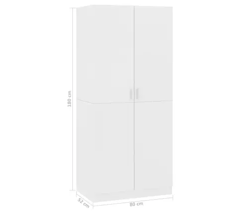 Skapis, 80X52X180 Cm, Balts, Inženierijas Koks Vidaxl