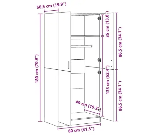 Garderoob Sonoma Tamm 80 X 52 X 180 Cm Tehispuit