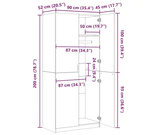 Garderoob Must 90 X 52 X 200 Cm Tehispuit
