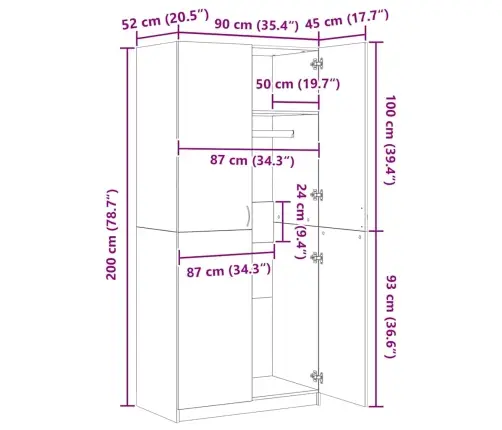 Garderoob Must 90 X 52 X 200 Cm Tehispuit