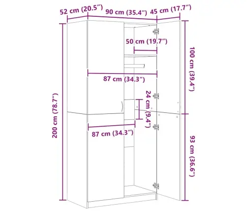 Garderoob Sonoma Tamm 90 X 52 X 200 Cm Tehispuit