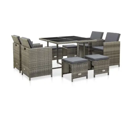 9-Daļīgs Dārza Mēbeļu Komplekts Ar Matračiem, Pelēks Pe Pinums Vidaxl