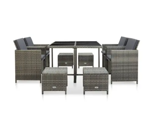 9-Daļīgs Dārza Mēbeļu Komplekts Ar Matračiem, Pelēks Pe Pinums Vidaxl