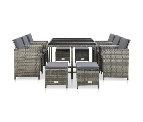 11-Daļīgs Dārza Mēbeļu Komplekts Ar Matračiem, Pe, Pelēks  Vidaxl