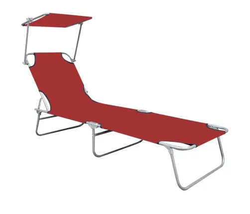 Kokkupandav Päevitustool Varikatusega, Punane, Alumiinium