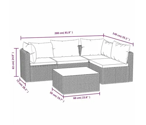5-Osaline Aiamööblikomplekt Patjadega, Polürotang, Must