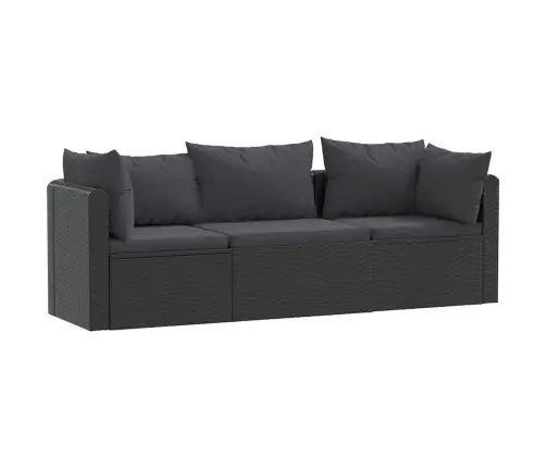 3-Daļīgs Dārza Dīvāna Komplekts Ar Matračiem, Melns Pe Pinums Vidaxl