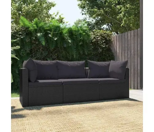 3-Daļīgs Dārza Dīvāna Komplekts Ar Matračiem, Melns Pe Pinums Vidaxl