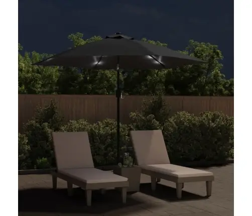 Lauko Skėtis Su Led Ir Plieniniu Stulpu, Juodas, 300Cm