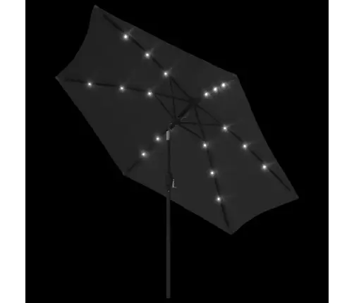 Lauko Skėtis Su Led Ir Plieniniu Stulpu, Juodas, 300Cm