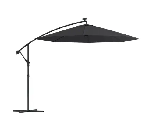 Saulessargs Ar Led Gaismām Un Tērauda Kātu, 300 Cm, Melns Vidaxl