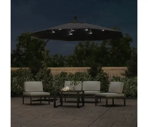 Saulessargs Ar Led Gaismām Un Tērauda Kātu, 300 Cm, Melns Vidaxl