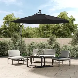 Saulessargs Ar Led Gaismām Un Tērauda Kātu, 300 Cm, Melns Vidaxl