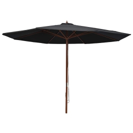 Dārza Saulessargs Ar Koka Kātu, 350 Cm, Melns Vidaxl