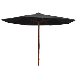 Dārza Saulessargs Ar Koka Kātu, 350 Cm, Melns Vidaxl