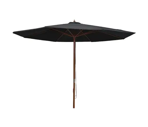 Dārza Saulessargs Ar Koka Kātu, 350 Cm, Melns Vidaxl