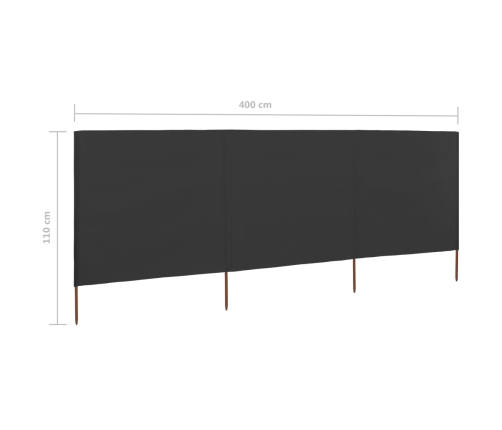 3 Paneļu Vēja Aizsargsiets, Pelēks, 400X80 Cm, Audums Vidaxl